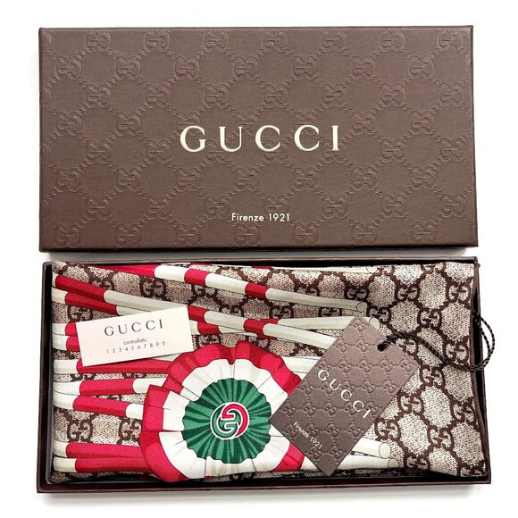 New Gucci Scarf Logo GG Print Club WEB Silk Wrap with Gucci Gift box - Picture 1 of 14
